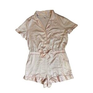 Victorias Secret Light Pink Silky One Piece Shorts Romper Pajamas Size Large
